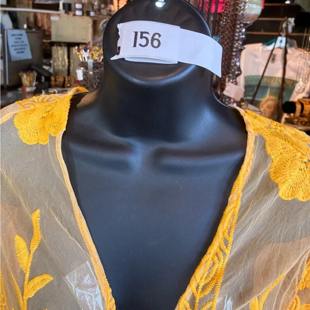 Yellow Embroidered Sheer Kimono Duster Boho Western - Picture 7 of 7